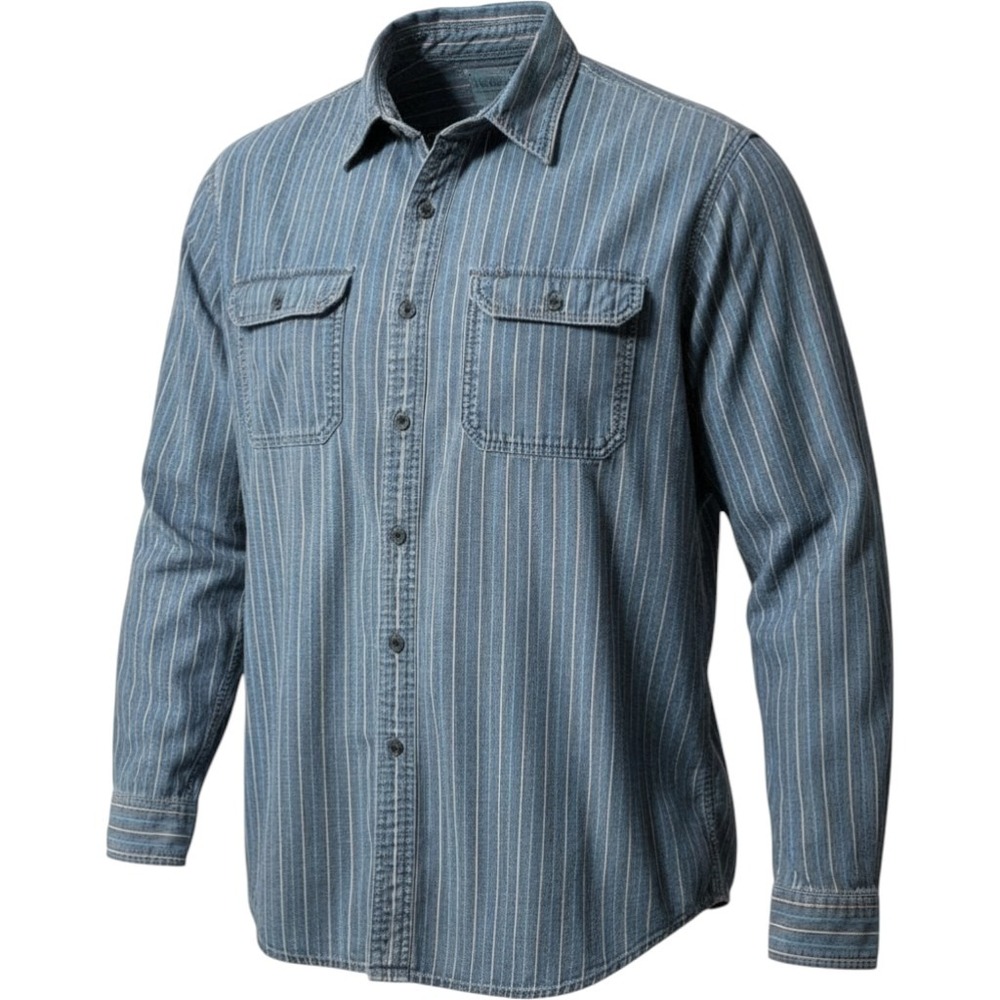 LL Bean Striped Chambray Button Shirt Mens XXL Tall Blue Striped Gorpcore 90s